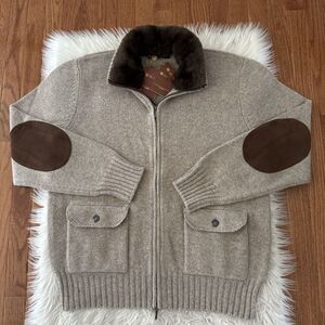 Loro Piana Cashmere Sweater Men’s XL 54 Castorino Bomber Jacket Leather Fur Trim